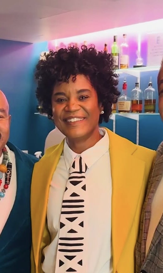 Writer-director Chisa Hutchinson in a golden jacket
